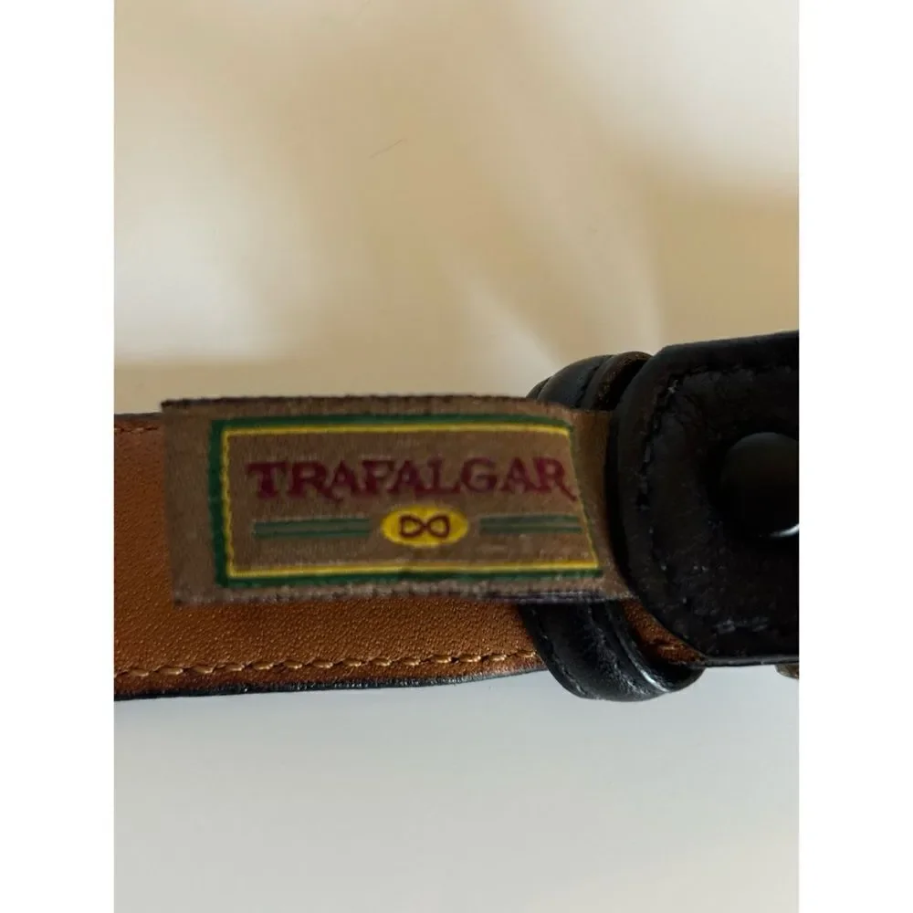 Trafalgar Sterling Silver Glove Leather Belt Size 34 in Black
